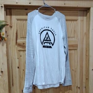 American Eagle White and Gray Long Sleeve Shirt